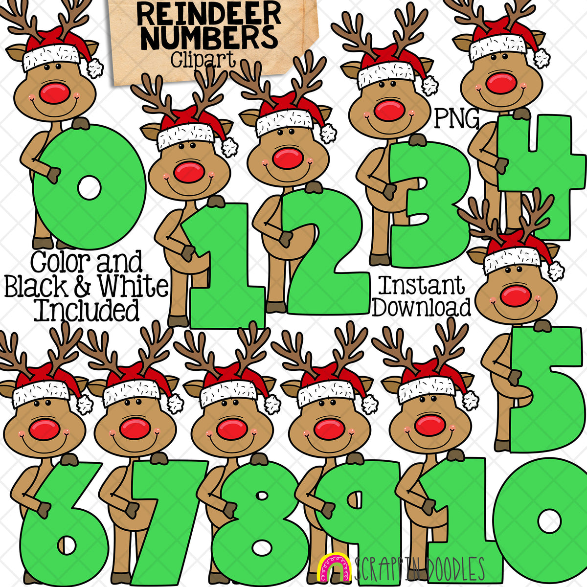 Christmas Numbers ClipArt Bundle - Santa - Gingerbread - Elf - Reindeer - Polar Bear - Snowman CU PNG Sublimation