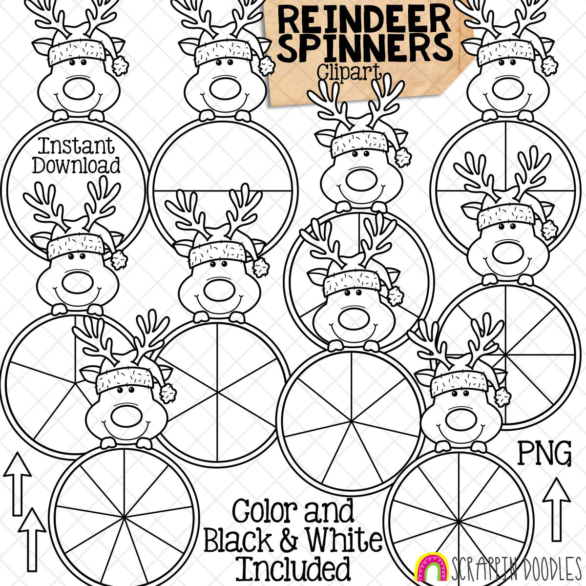 Christmas Spinners ClipArt Bundle - Santa Claus - Reindeer - Elf - Gingerbread - Snowman - Polar Bear - Commercial Use - PNG