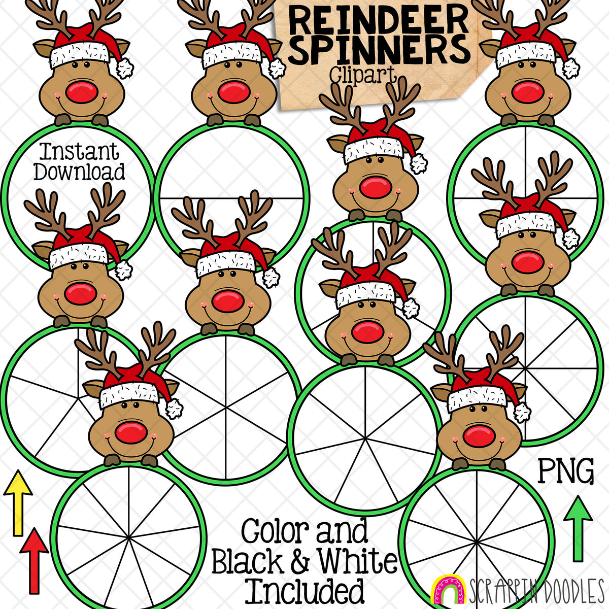 Christmas Spinners ClipArt Bundle - Santa Claus - Reindeer - Elf - Gingerbread - Snowman - Polar Bear - Commercial Use - PNG