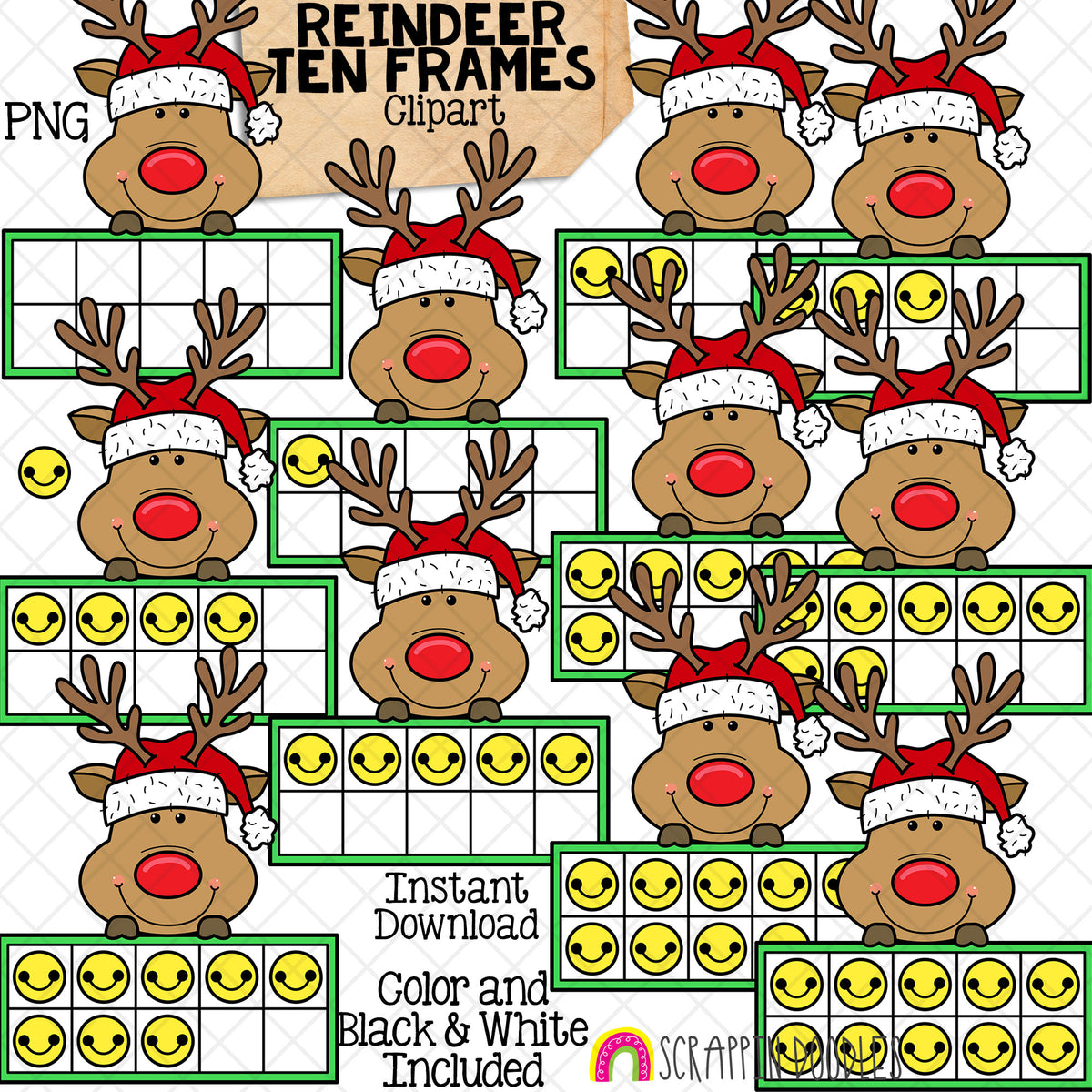 Christmas Ten Frames ClipArt Bundle - Santa - Gingerbread - Elf - Reindeer - Polar Bear - Snowman CU PNG Sublimation