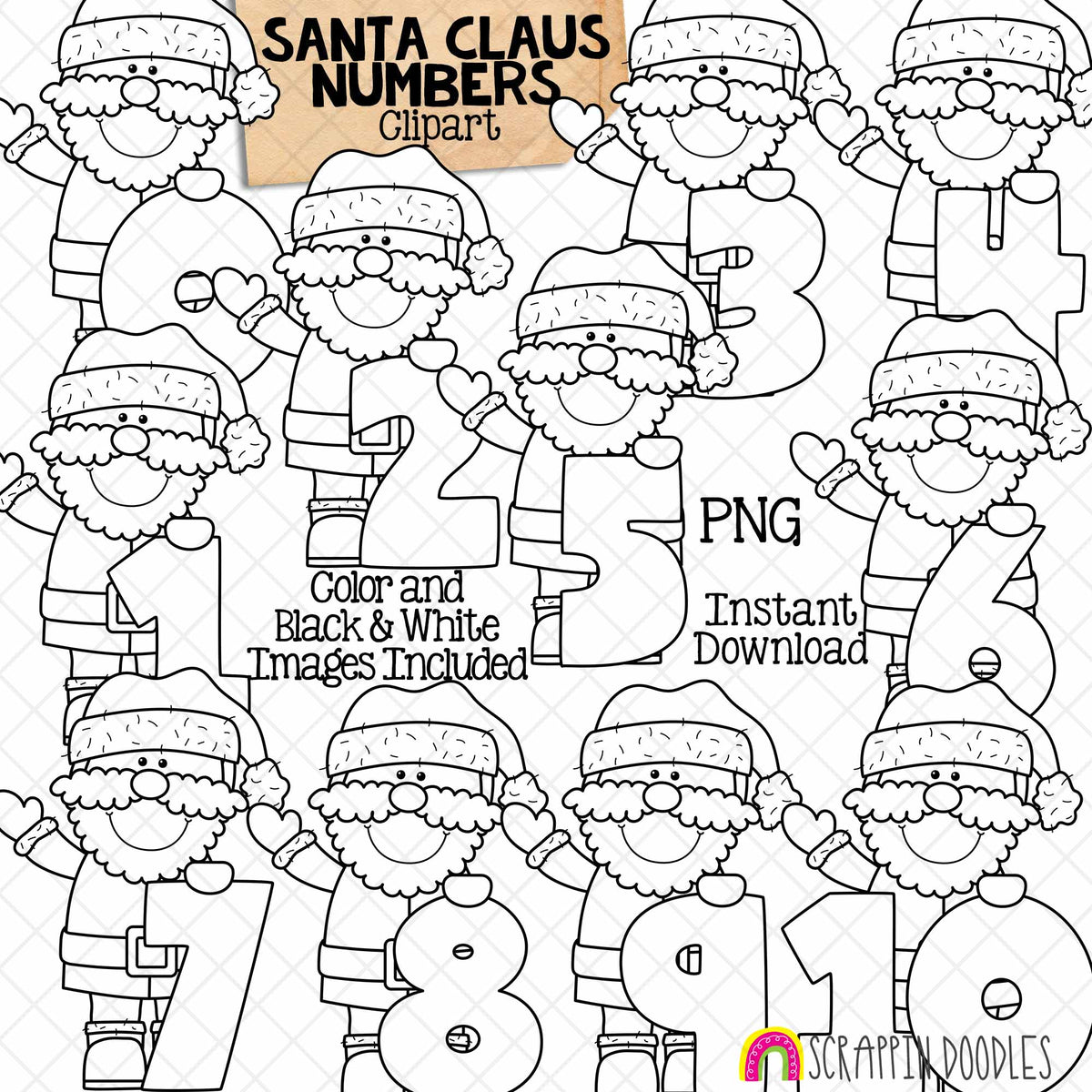 Christmas Numbers ClipArt Bundle - Santa - Gingerbread - Elf - Reindeer - Polar Bear - Snowman CU PNG Sublimation