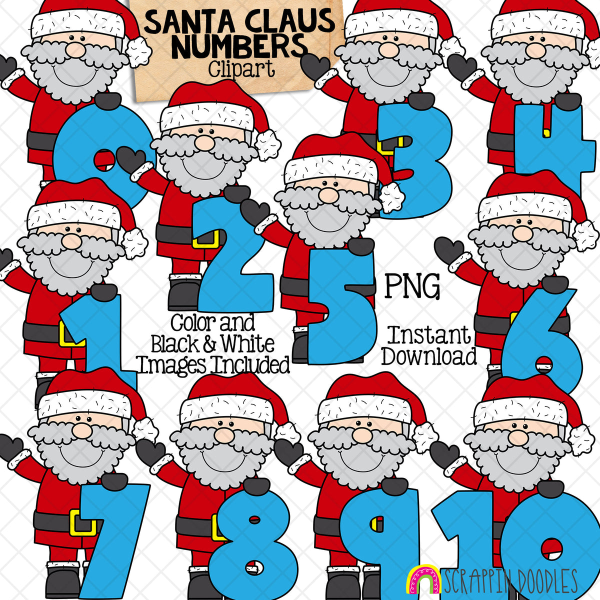Christmas Numbers ClipArt Bundle - Santa - Gingerbread - Elf - Reindeer - Polar Bear - Snowman CU PNG Sublimation