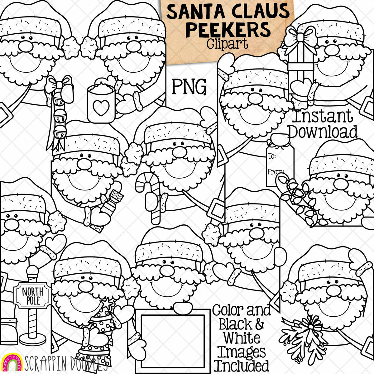 Christmas Santa Claus Peekers ClipArt - Toppers - Winter - CU PNG Sublimation