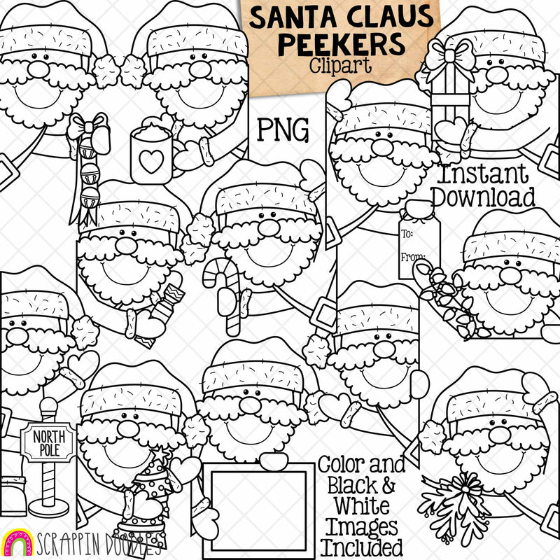 Christmas Santa Claus Peekers ClipArt - Toppers - Winter - CU PNG Sublimation