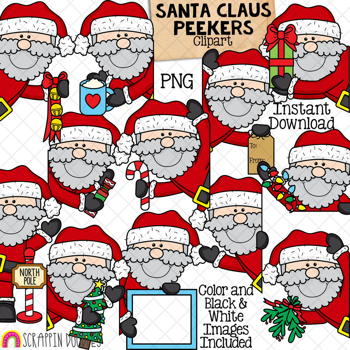 Christmas Santa Claus Peekers ClipArt - Toppers - Winter - CU PNG Sublimation
