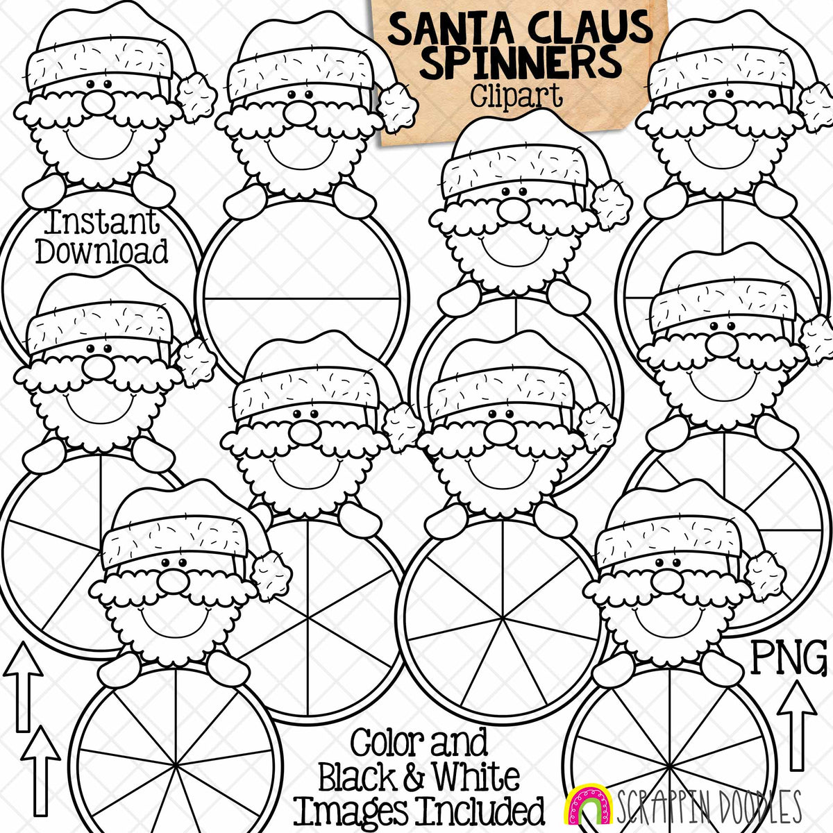 Christmas Spinners ClipArt Bundle - Santa Claus - Reindeer - Elf - Gingerbread - Snowman - Polar Bear - Commercial Use - PNG