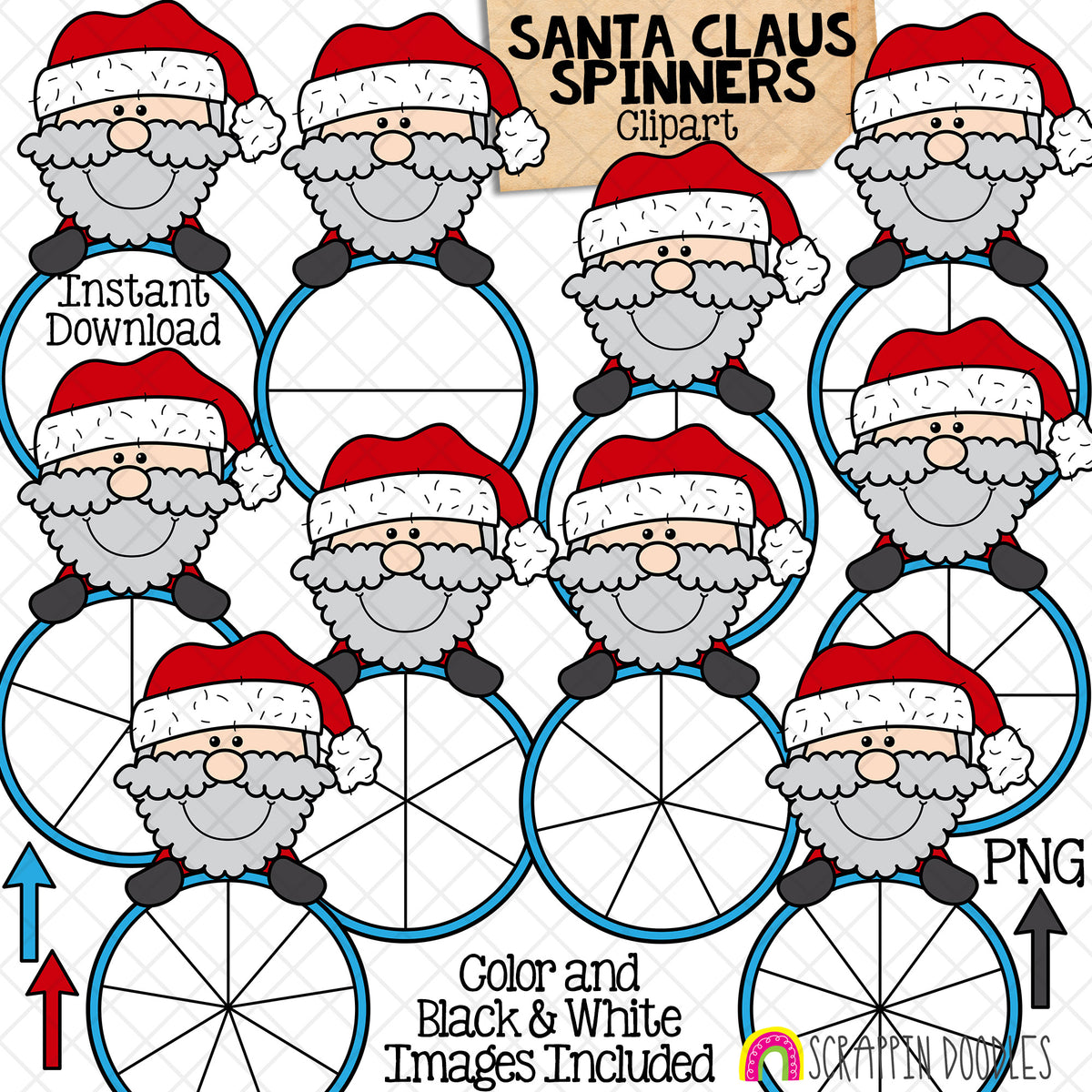 Christmas Spinners ClipArt Bundle - Santa Claus - Reindeer - Elf - Gingerbread - Snowman - Polar Bear - Commercial Use - PNG