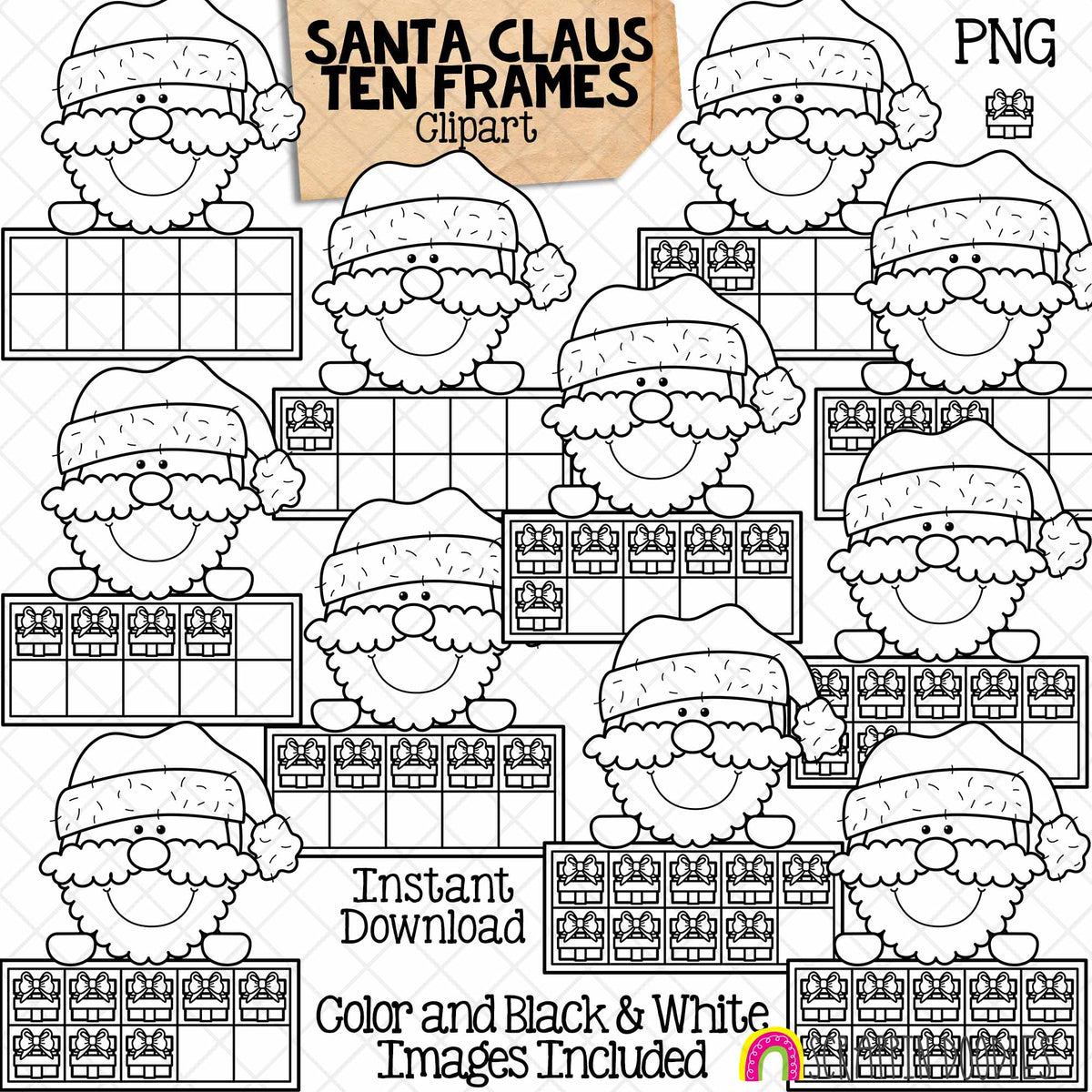 Christmas Ten Frames ClipArt Bundle - Santa - Gingerbread - Elf - Reindeer - Polar Bear - Snowman CU PNG Sublimation
