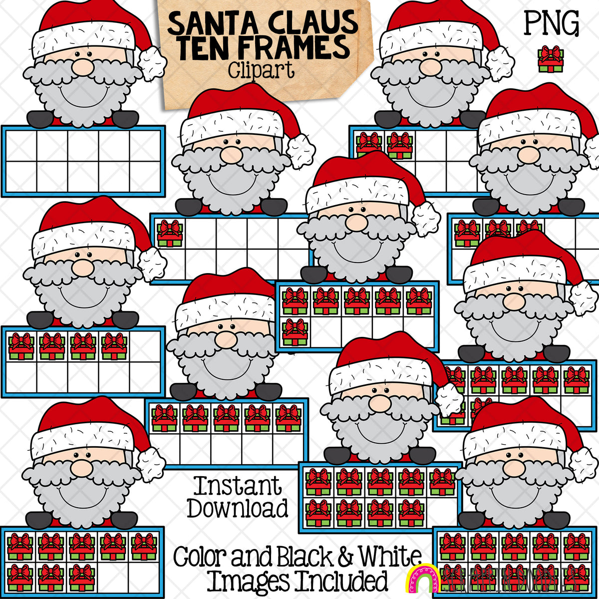 Christmas Ten Frames ClipArt Bundle - Santa - Gingerbread - Elf - Reindeer - Polar Bear - Snowman CU PNG Sublimation