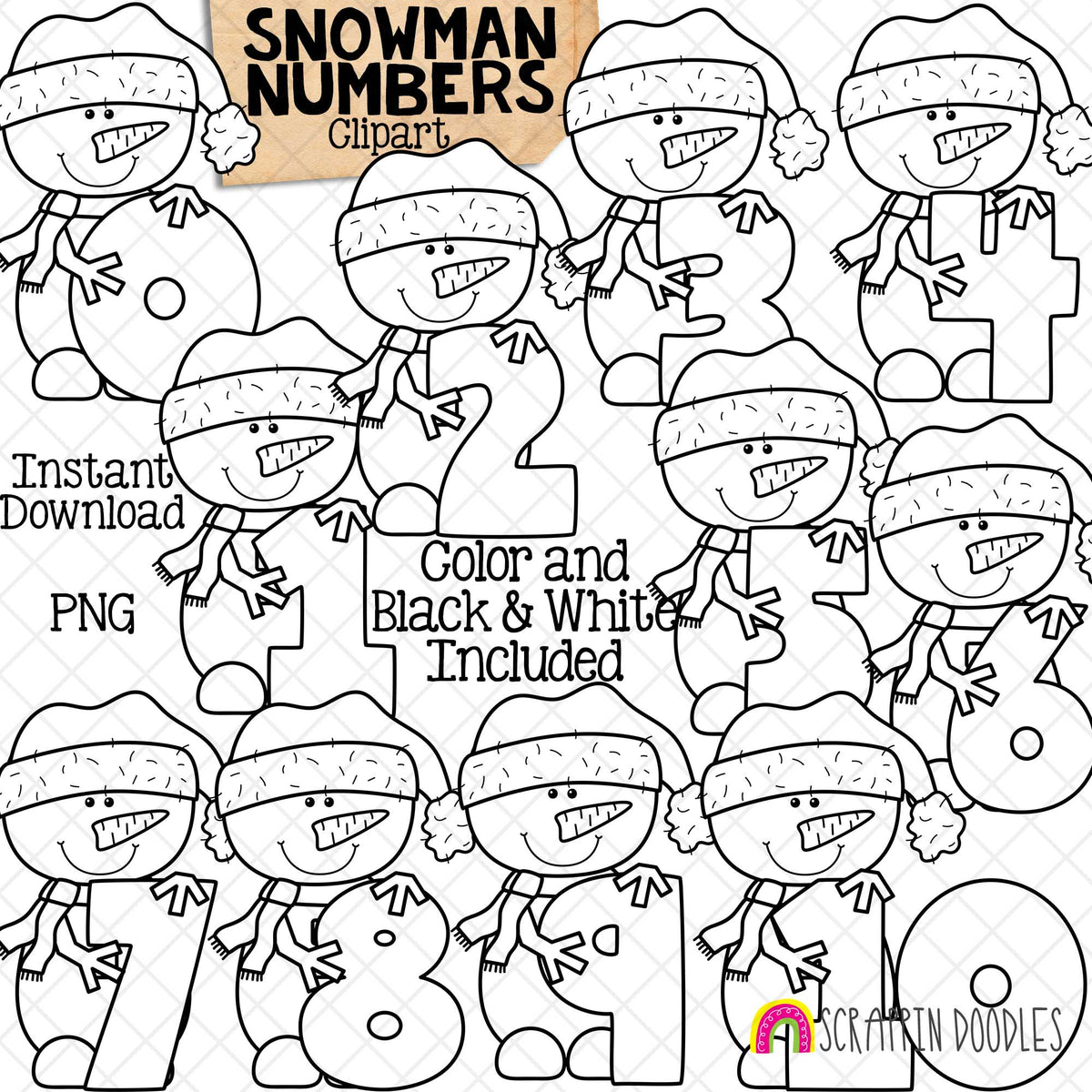 Christmas Numbers ClipArt Bundle - Santa - Gingerbread - Elf - Reindeer - Polar Bear - Snowman CU PNG Sublimation