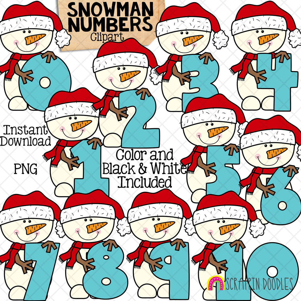 Christmas Numbers ClipArt Bundle - Santa - Gingerbread - Elf - Reindeer - Polar Bear - Snowman CU PNG Sublimation