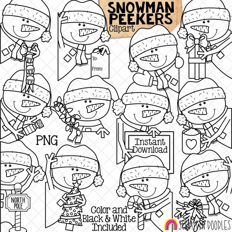 Snowman Peekers ClipArt - Christmas - Toppers - Winter - Snowmen - CU PNG Sublimation