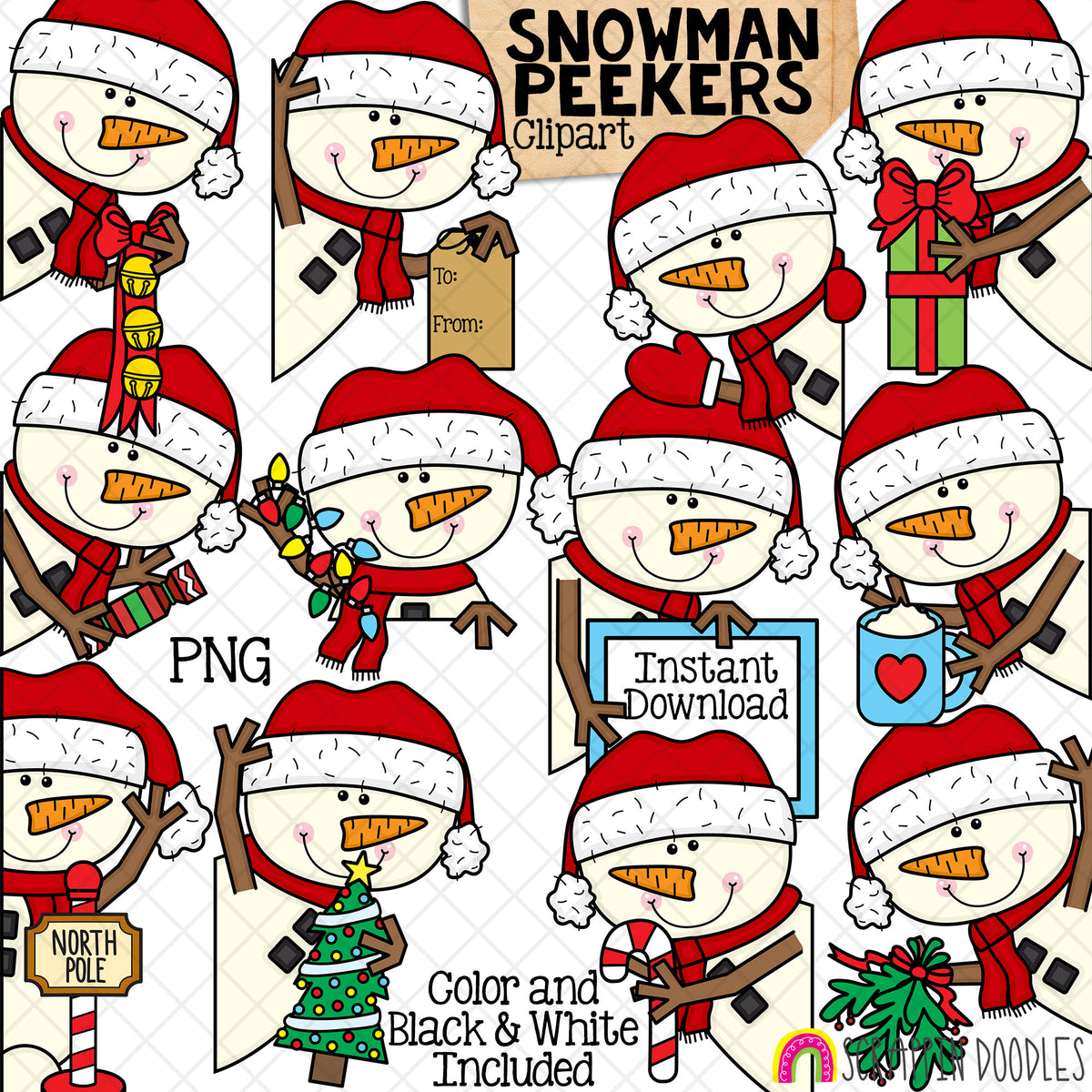 Snowman Peekers ClipArt - Christmas - Toppers - Winter - Snowmen - CU PNG Sublimation