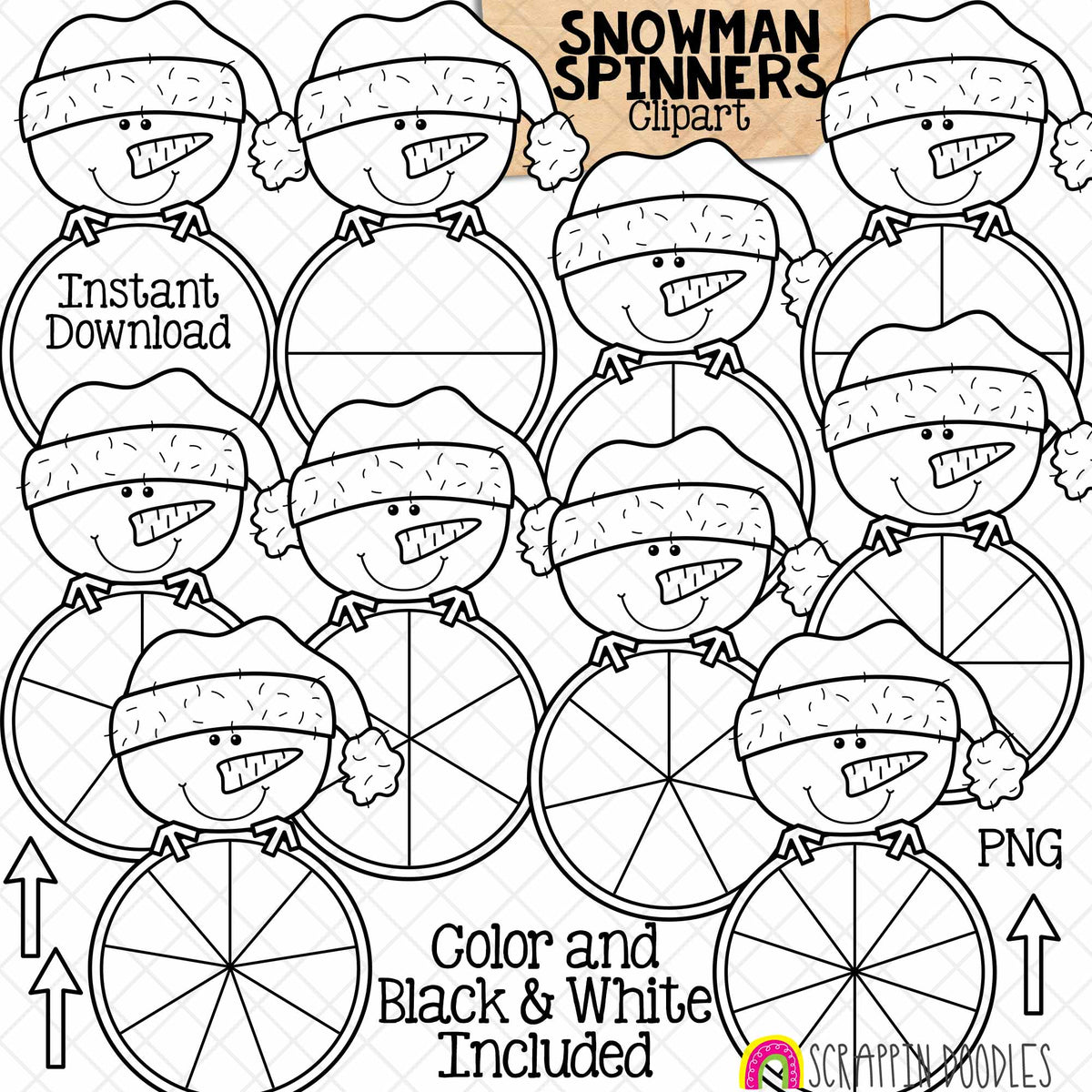Christmas Spinners ClipArt Bundle - Santa Claus - Reindeer - Elf - Gingerbread - Snowman - Polar Bear - Commercial Use - PNG