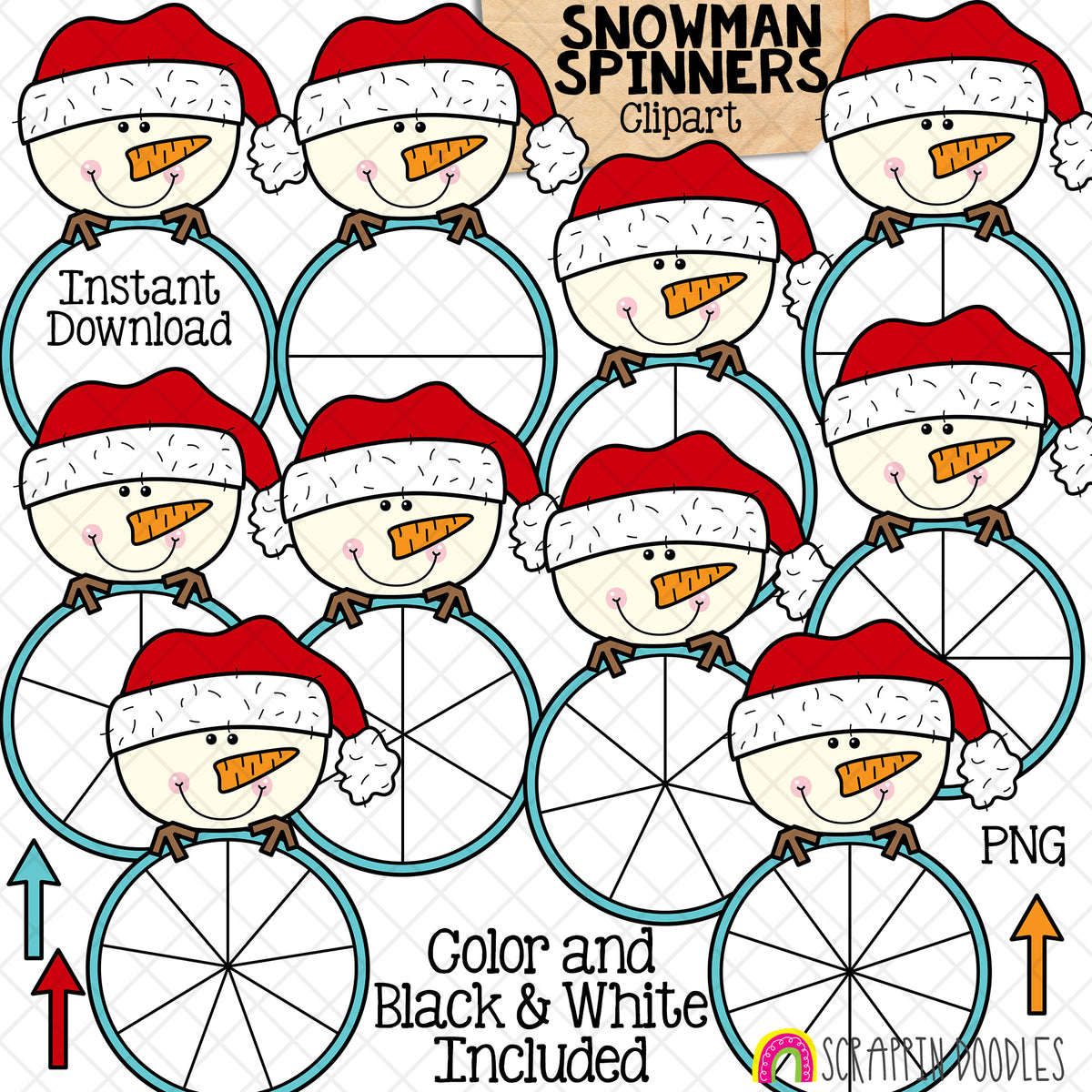 Christmas Spinners ClipArt Bundle - Santa Claus - Reindeer - Elf - Gingerbread - Snowman - Polar Bear - Commercial Use - PNG