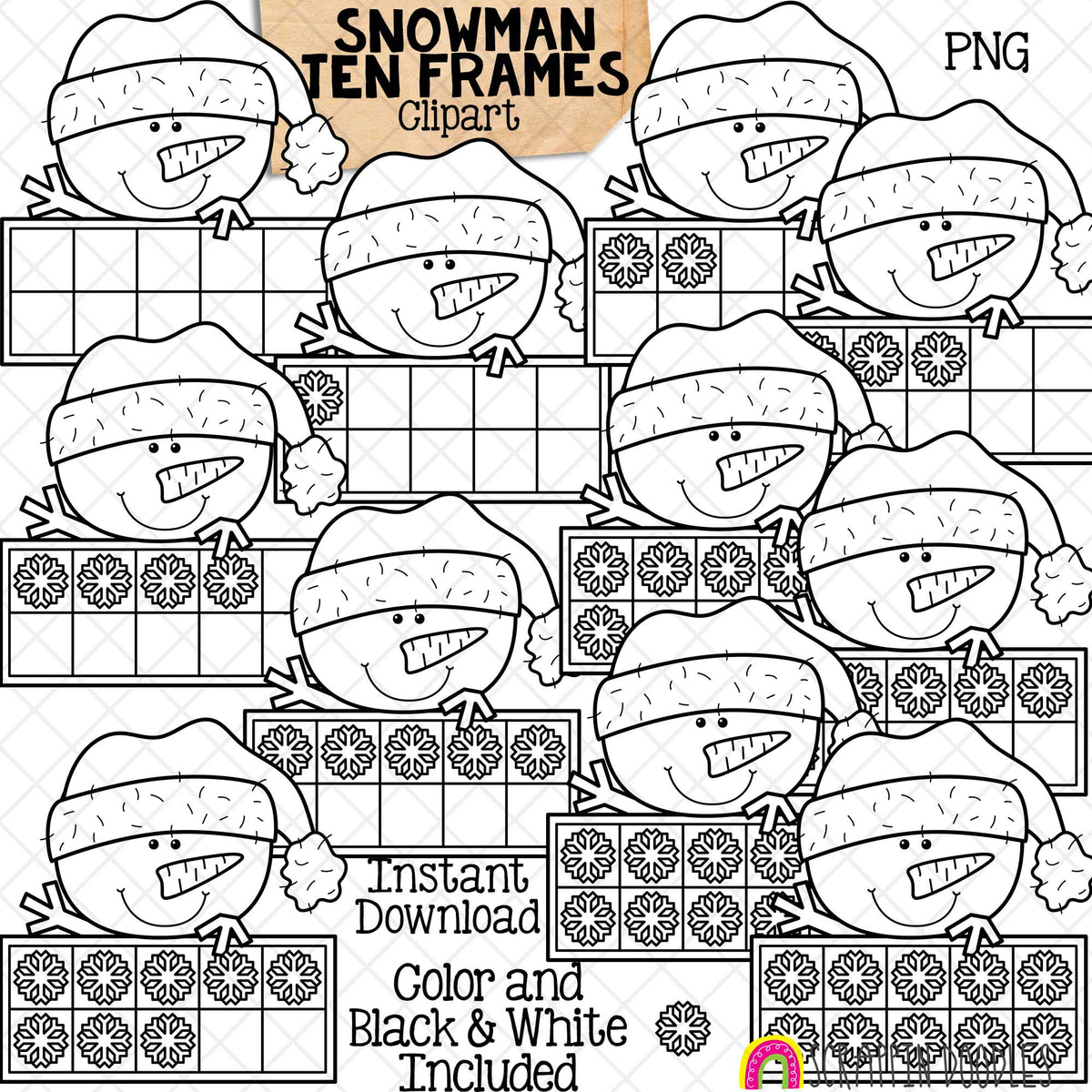 Christmas Ten Frames ClipArt Bundle - Santa - Gingerbread - Elf - Reindeer - Polar Bear - Snowman CU PNG Sublimation