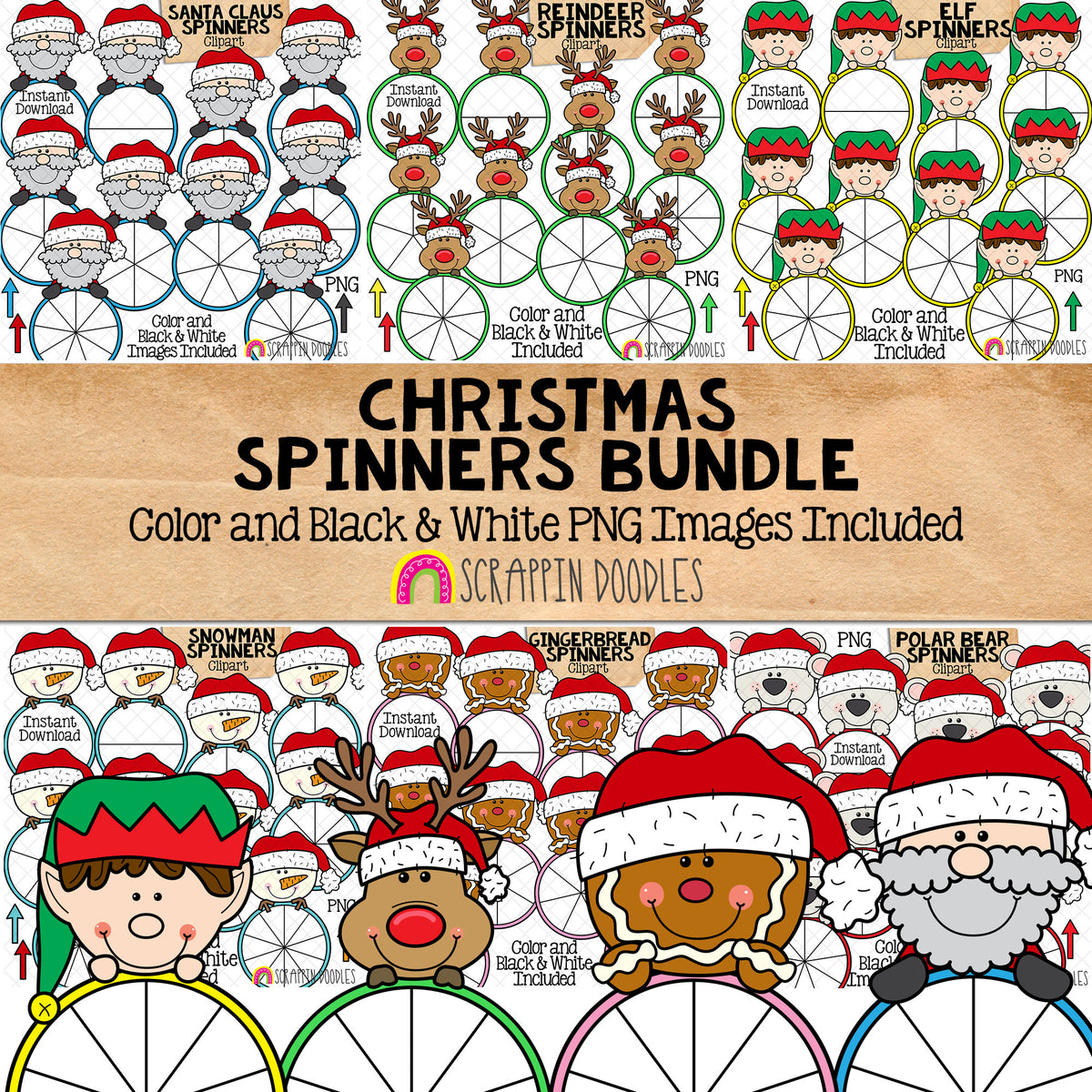 Christmas Spinners ClipArt Bundle - Santa - Gingerbread - Elf - Reindeer - CU PNG Sublimation

These spinner sets all include 0 through 10 and 3 colored arrows