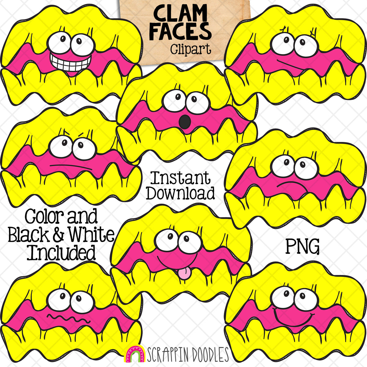 Ocean Faces Bundle - Facial Expressions - Clam - Crab - Fish - Jellyfish - Octopus - Starfish - CU PNG Sublimation