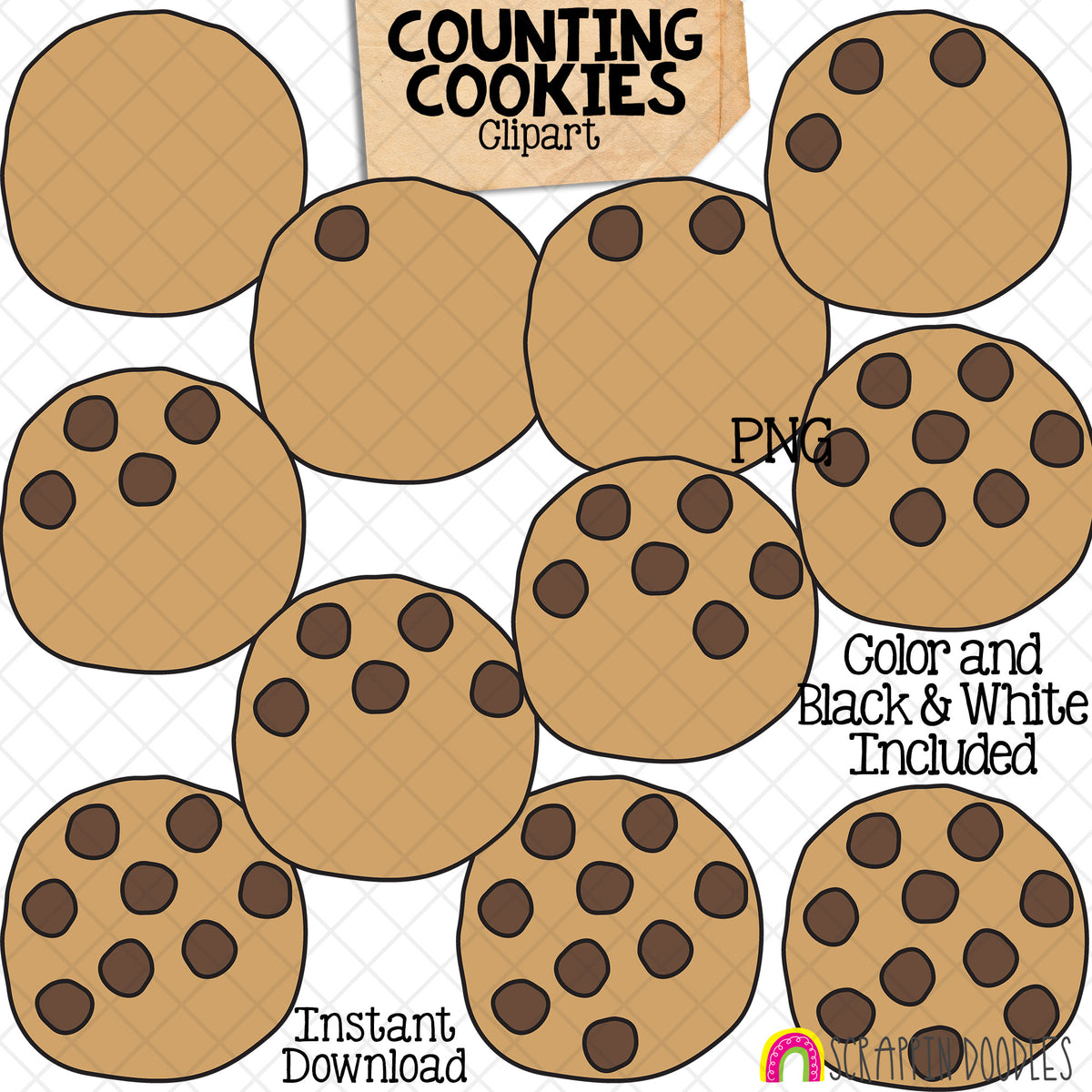 Counting Chocolate Chip Cookies ClipArt - Math - CU PNG - Hand Drawn