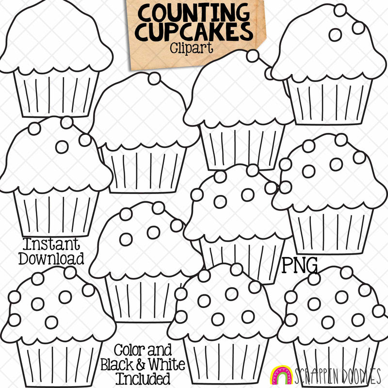 Counting Cupcakes ClipArt - Math - CU PNG - Hand Drawn
