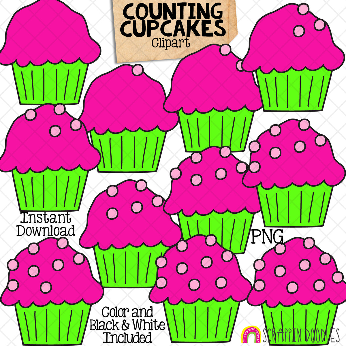 Counting Cupcakes ClipArt - Math - CU PNG - Hand Drawn