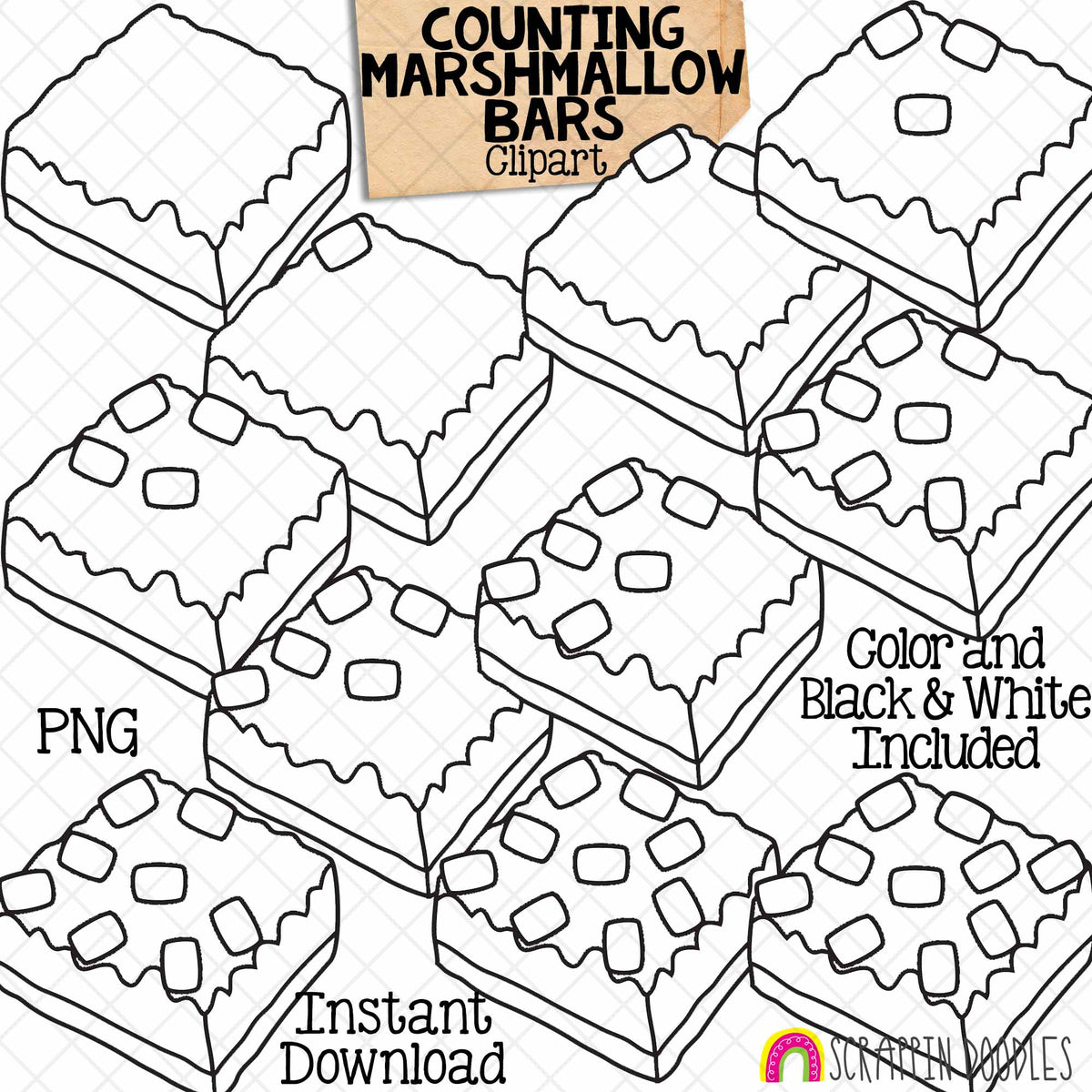 Counting Marshmallow Bars ClipArt - Math - CU PNG - Hand Drawn