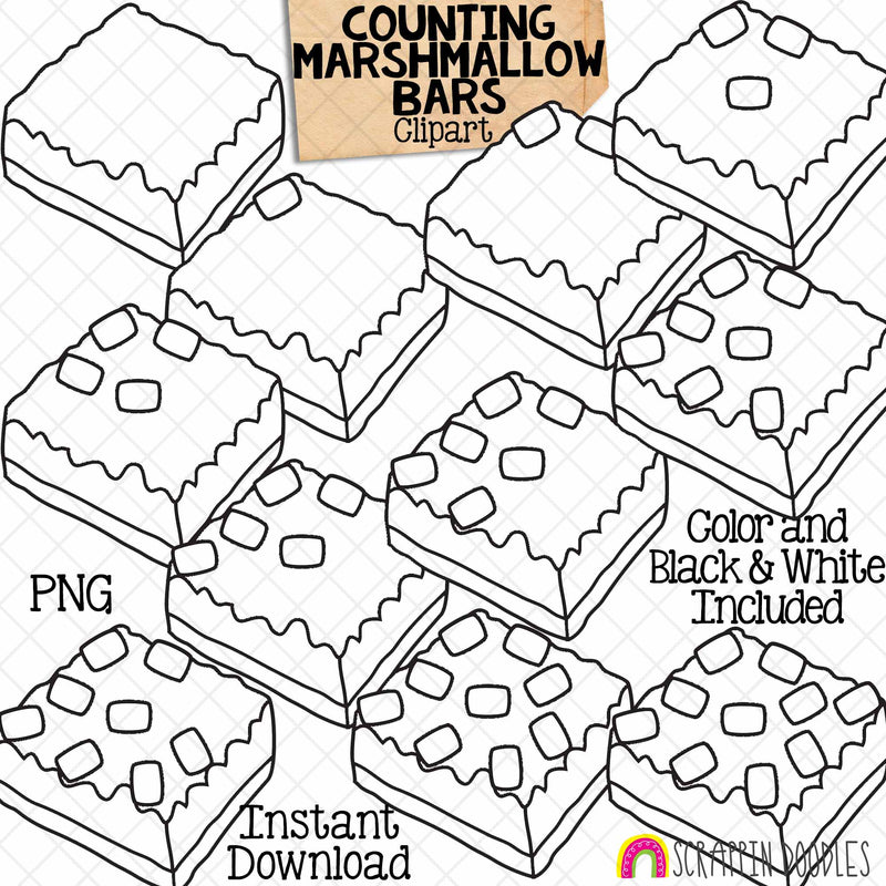 Counting Marshmallow Bars ClipArt - Math - CU PNG - Hand Drawn