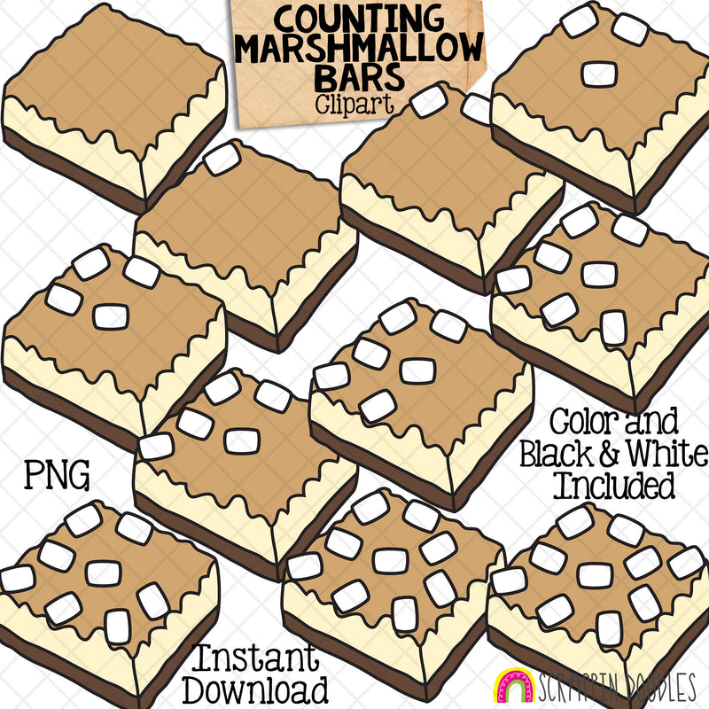 Counting Marshmallow Bars ClipArt - Math - CU PNG - Hand Drawn