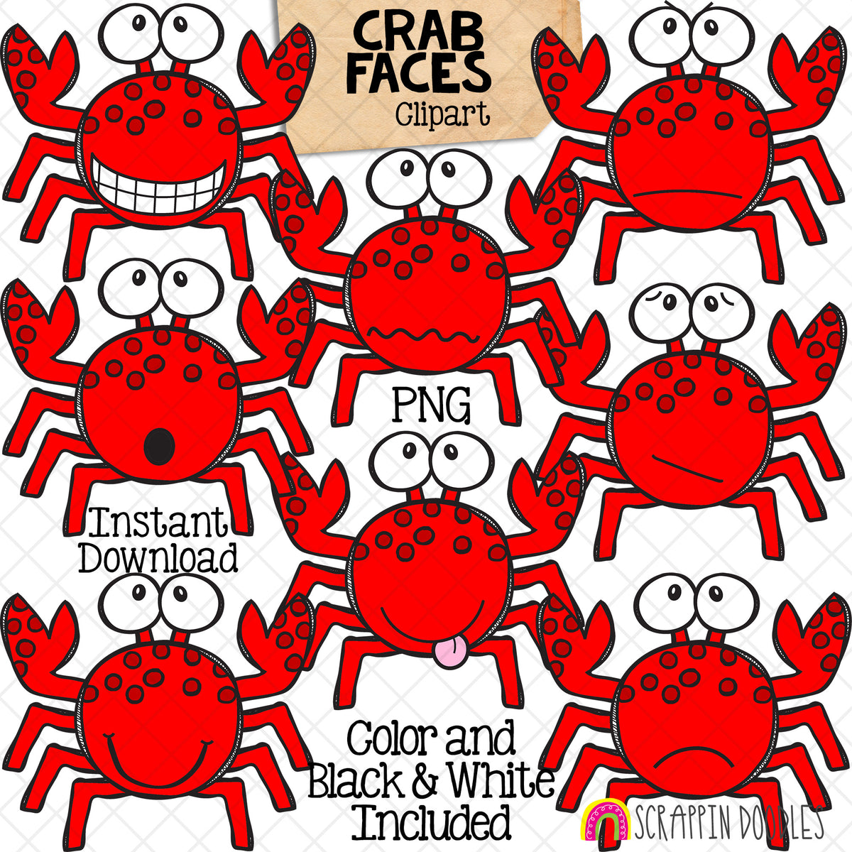 Ocean Faces Bundle - Facial Expressions - Clam - Crab - Fish - Jellyfish - Octopus - Starfish - CU PNG Sublimation