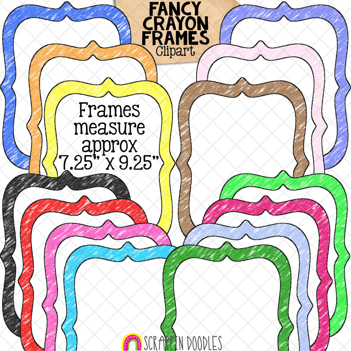 Crayon Colored Frames / Borders ClipArt Bundle - Commercial Use - PNG