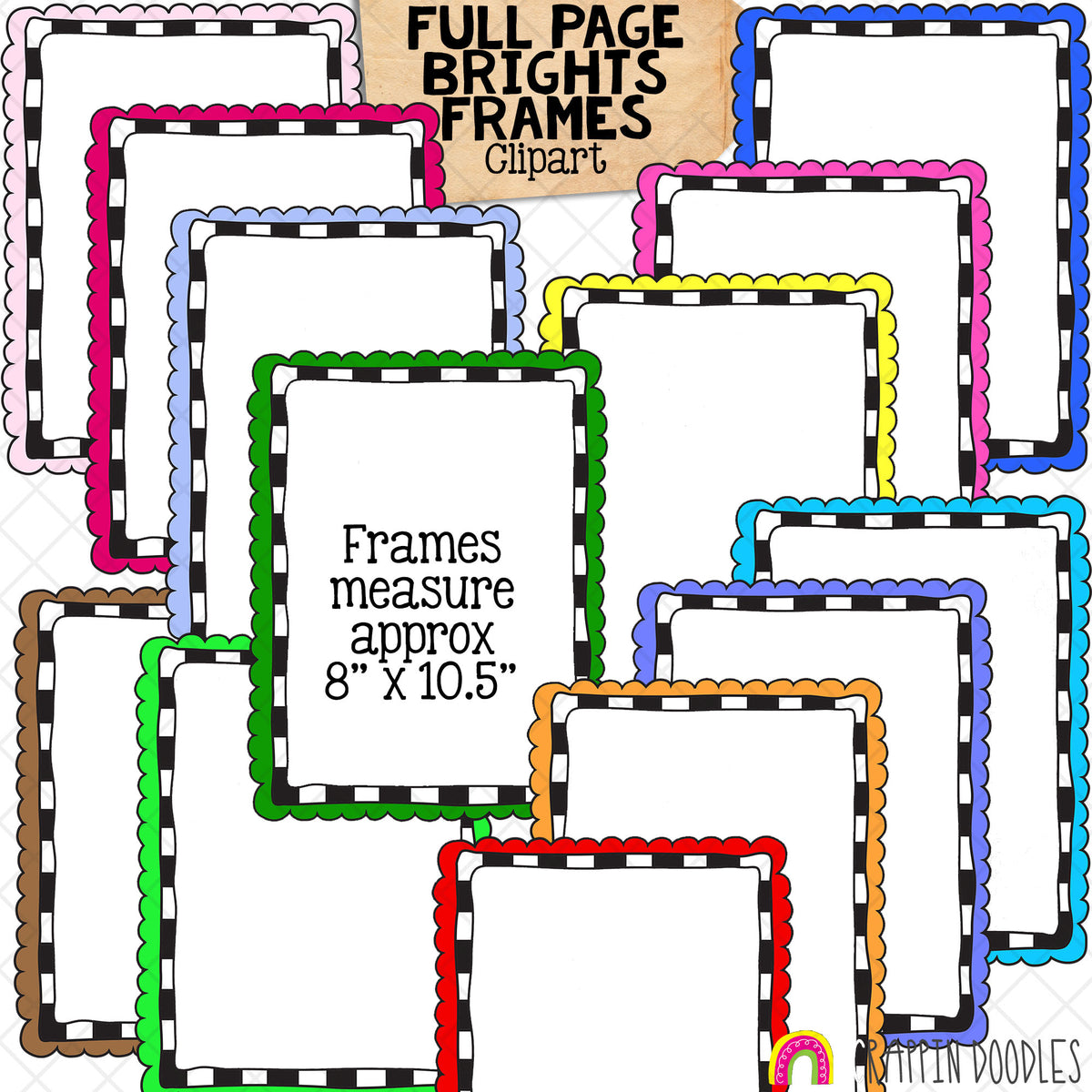 Brights Doodle Frames / Borders ClipArt Bundle - Commercial Use - PNG