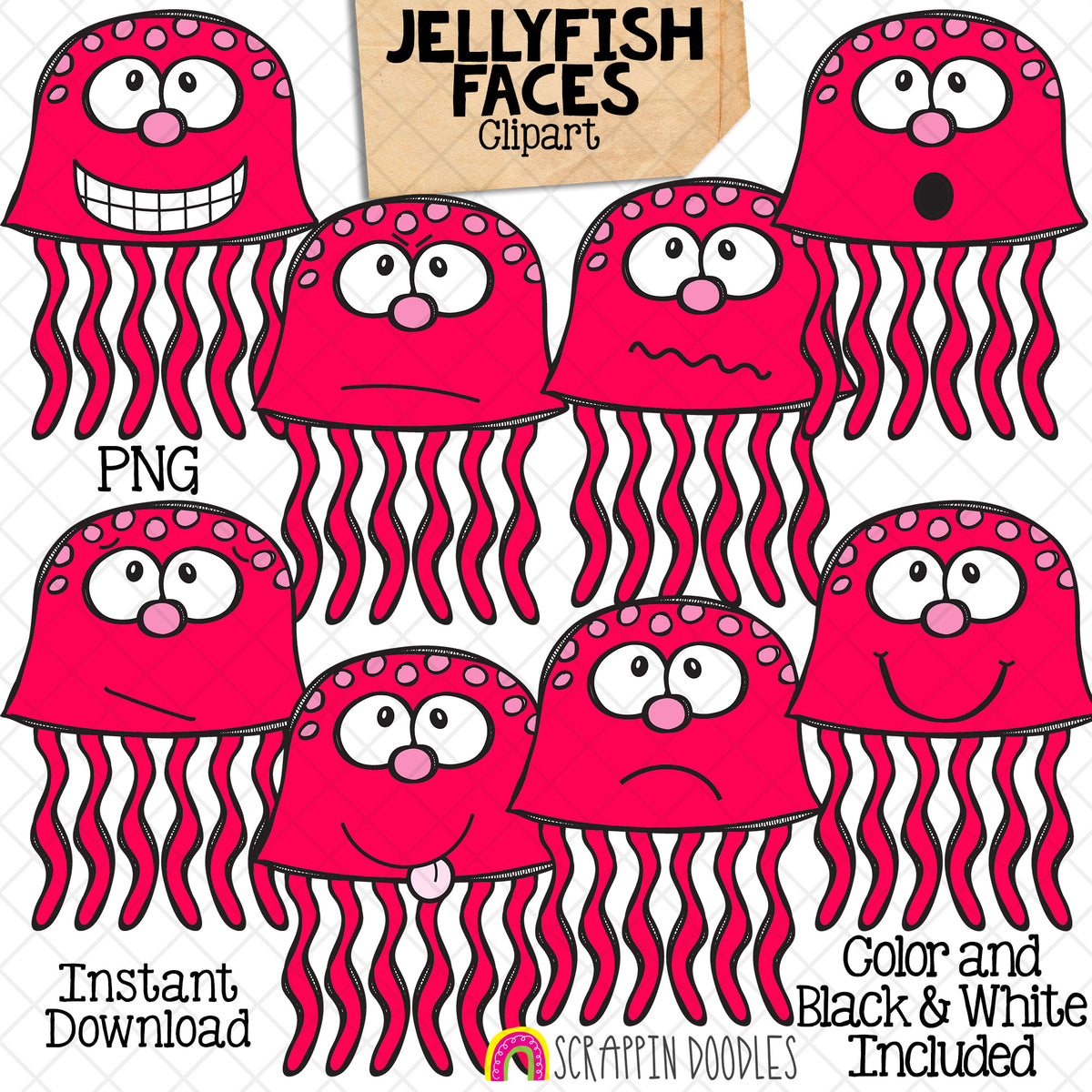 Ocean Faces Bundle - Facial Expressions - Clam - Crab - Fish - Jellyfish - Octopus - Starfish - CU PNG Sublimation