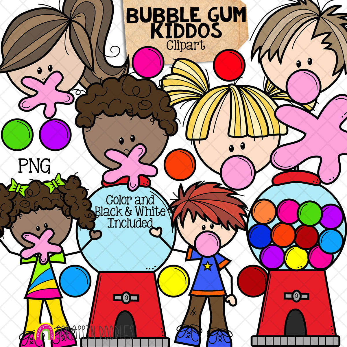 Cute Kids ClipArt Bundle - Rainy Day - Flying Kites - Bubblegum - Photographer - CU PNG Sublimation