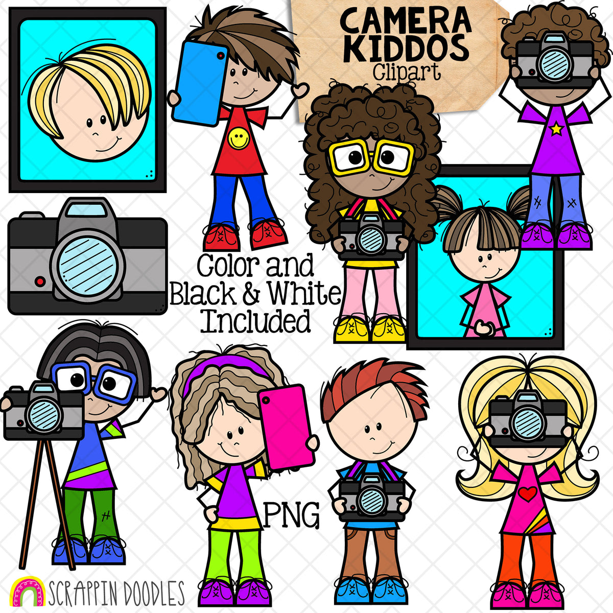 Cute Kids ClipArt Bundle - Rainy Day - Flying Kites - Bubblegum - Photographer - CU PNG Sublimation