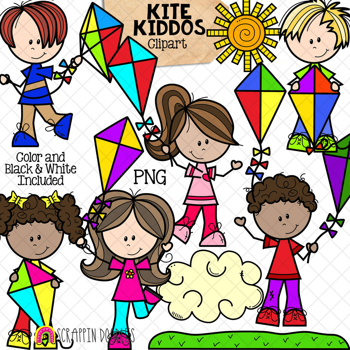 Cute Kids ClipArt Bundle - Rainy Day - Flying Kites - Bubblegum - Photographer - CU PNG Sublimation