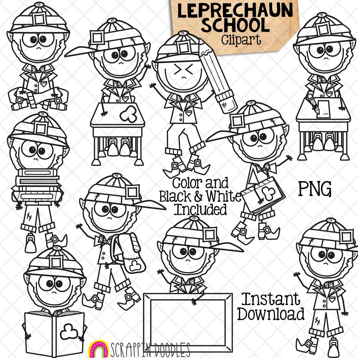 Leprechaun School - St Patricks Day - ClipArt - Student - Shamrock - Irish - CU PNG Sublimation