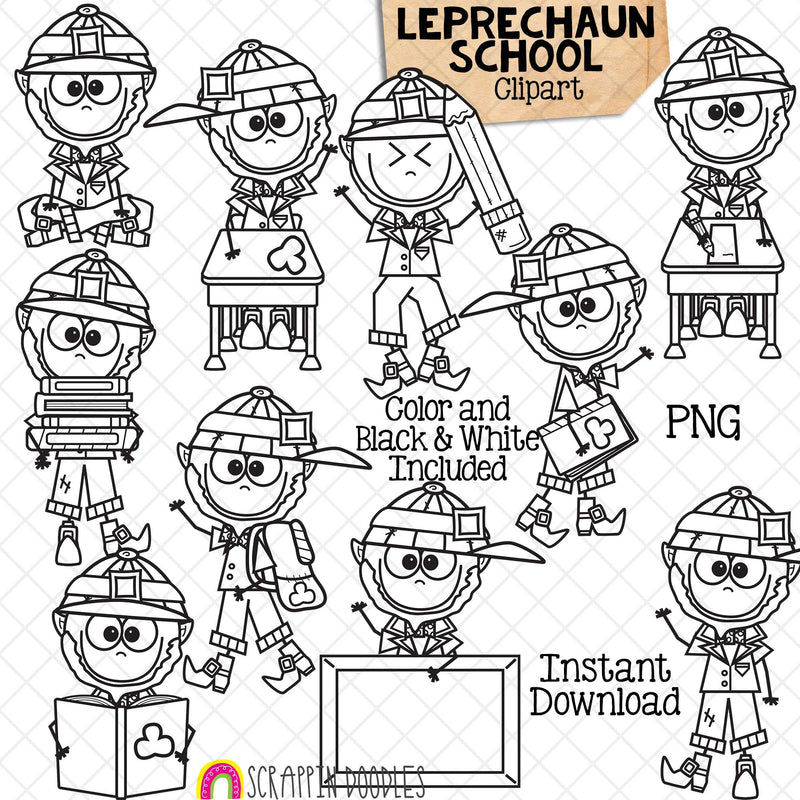 Leprechaun School - St Patricks Day - ClipArt - Student - Shamrock - Irish - CU PNG Sublimation
