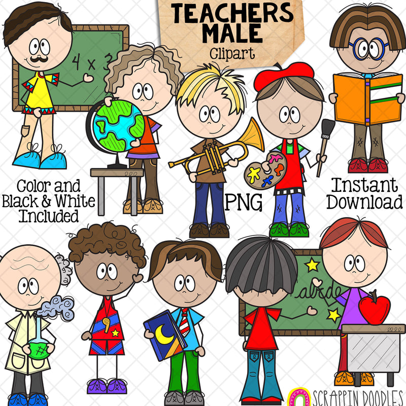 Male School Teachers Clip Art - Men Teaching - Science - Math - Music - Language Arts - Social Studies - Phys Ed - CU PNG Graphics