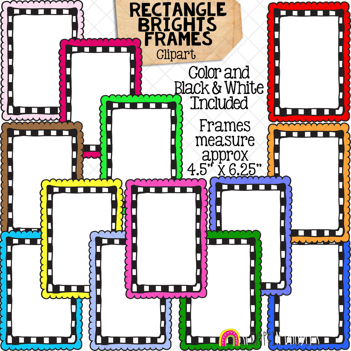 Brights Doodle Frames / Borders ClipArt Bundle - Commercial Use - PNG