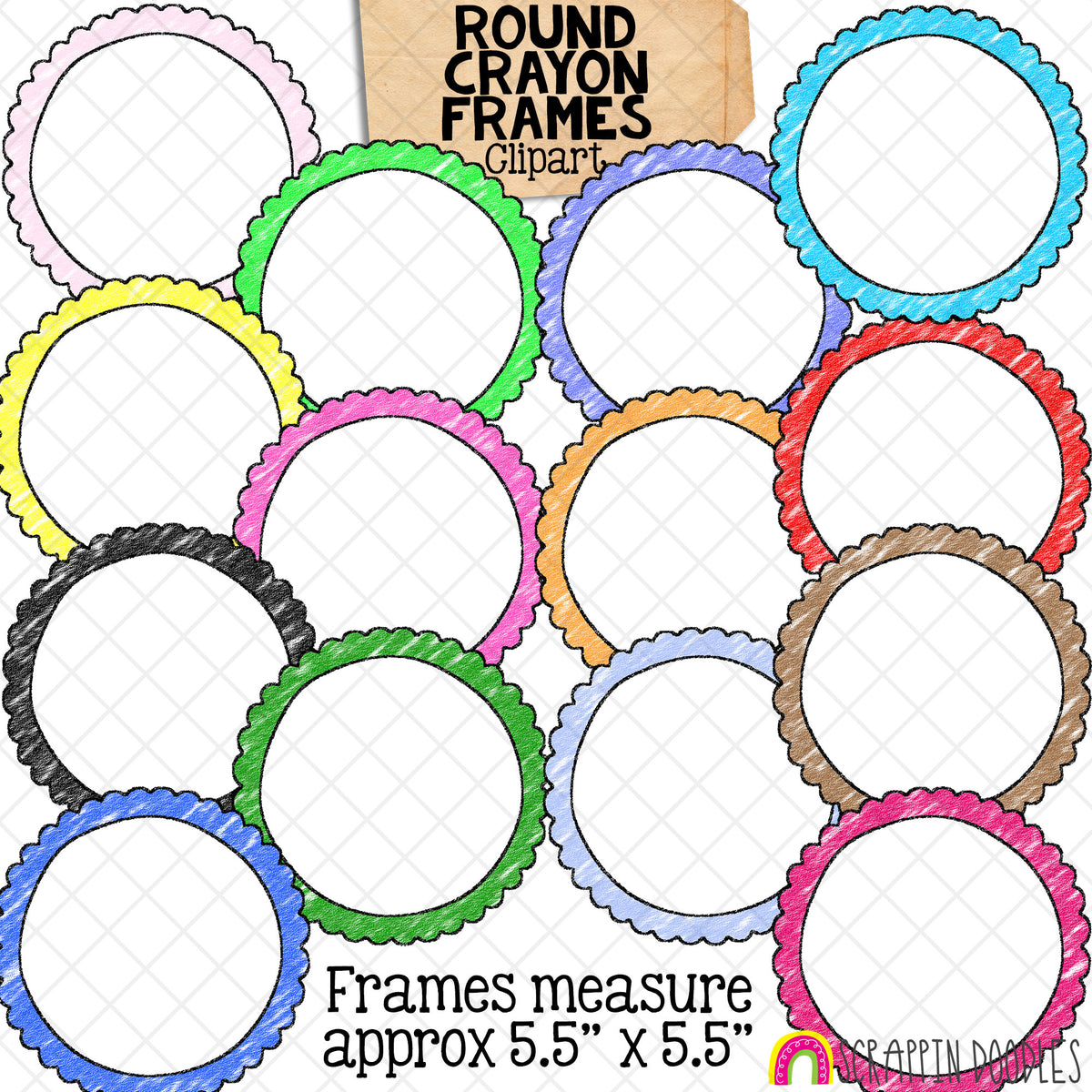 Crayon Colored Frames / Borders ClipArt Bundle - Commercial Use - PNG