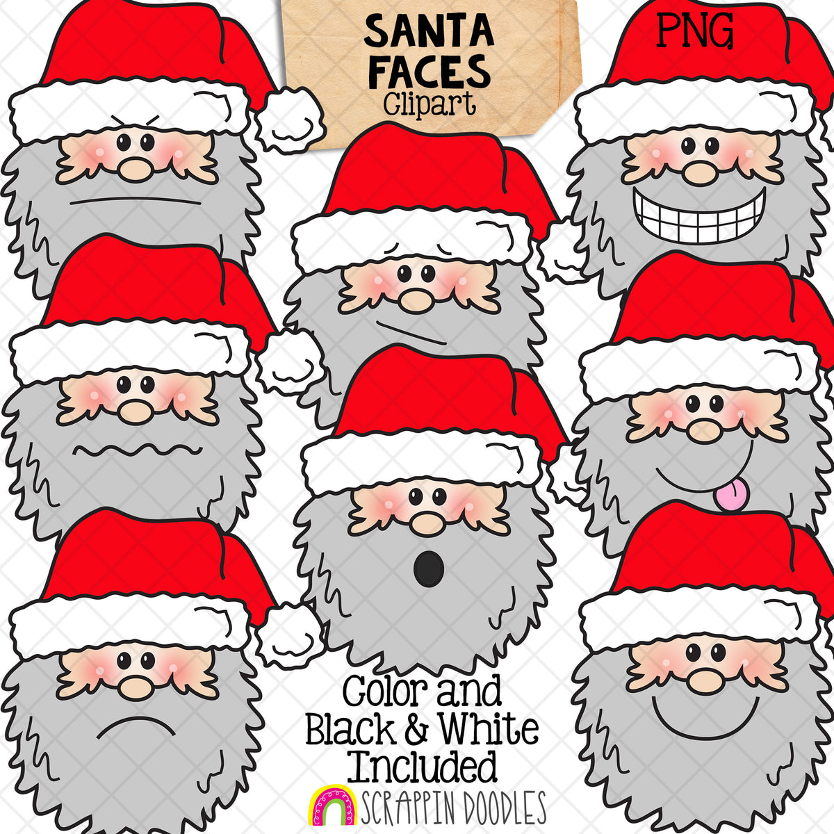 Christmas / Winter Faces Bundle - Facial Expressions - Elf - Gingerbread - Mrs Claus - Penguin - Polar Bear - Reindeer - Santa Claus - Snowman - CU PNG Sublimation