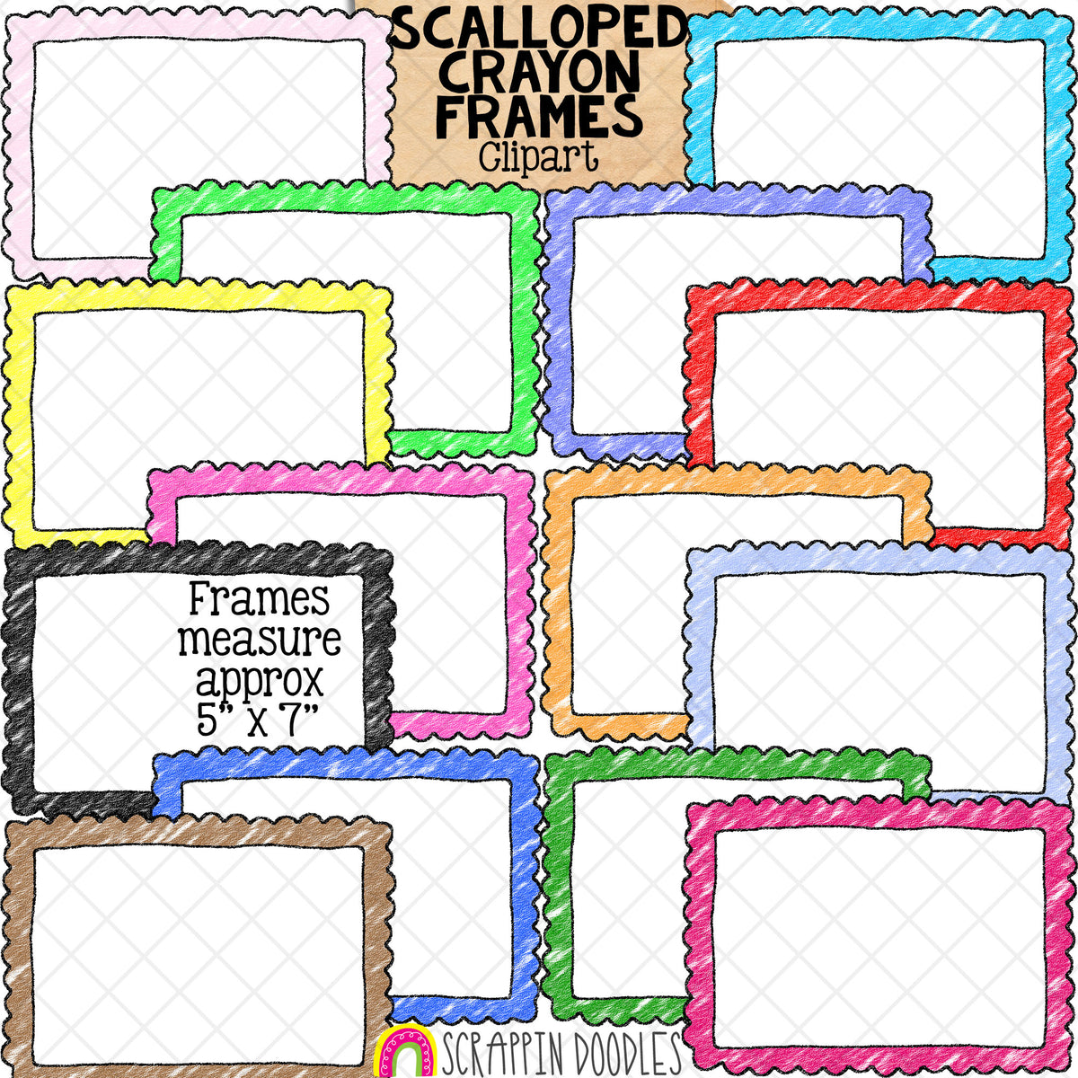 Crayon Colored Frames / Borders ClipArt Bundle - Commercial Use - PNG
