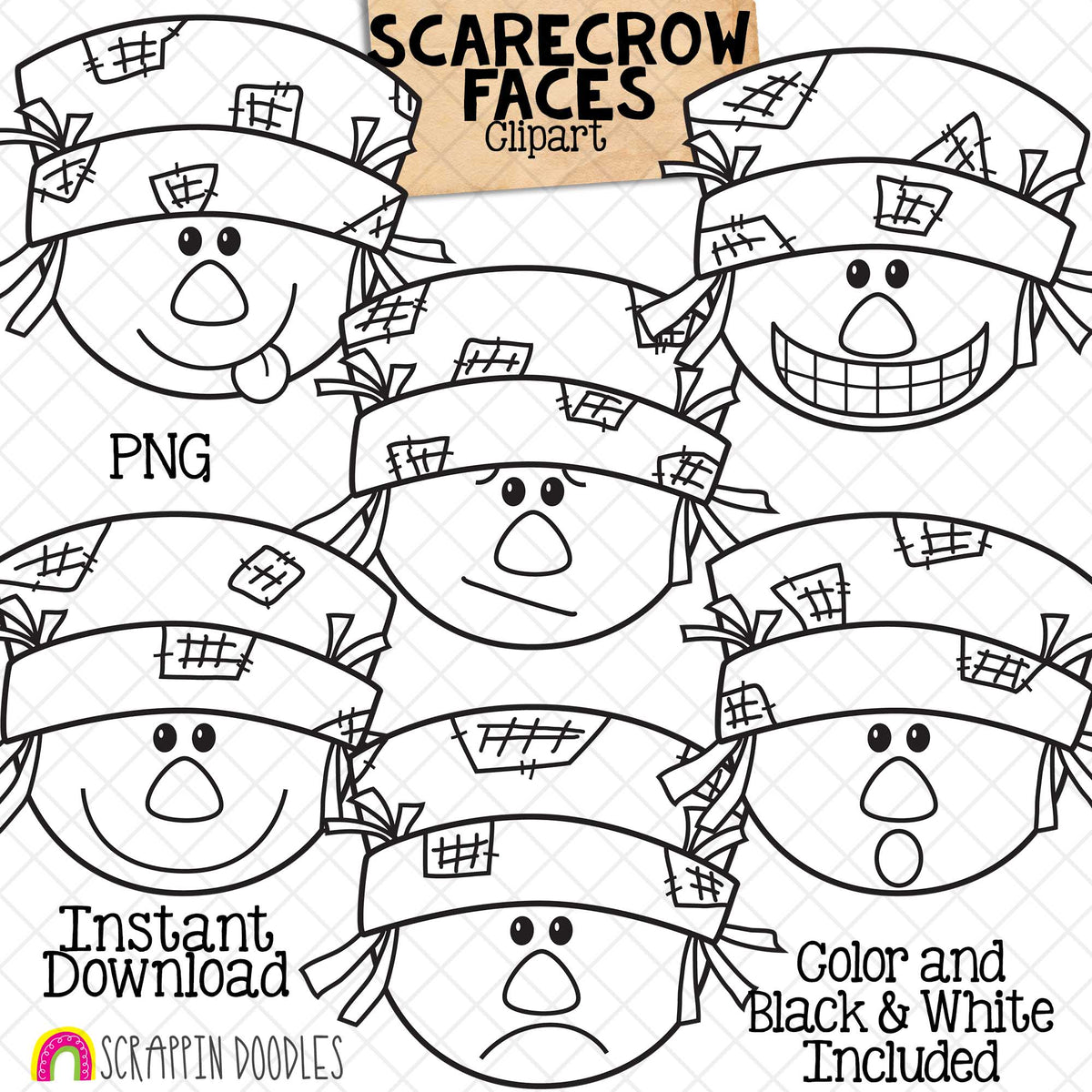 Fall Faces Bundle - Autumn Facial Expressions - Acorn - Apple - Leaf - Owl - Pumpkin - Scarecrow - Squirrel - Sunflower - CU PNG Sublimation