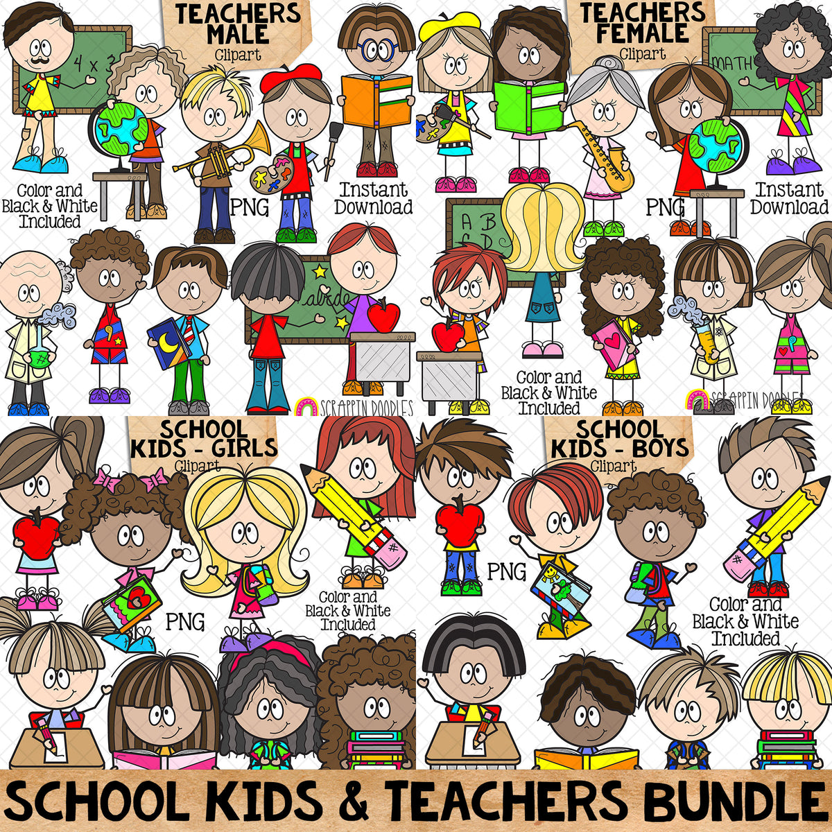 School Teachers and Students ClipArt Bundle - CU PNG Graphics