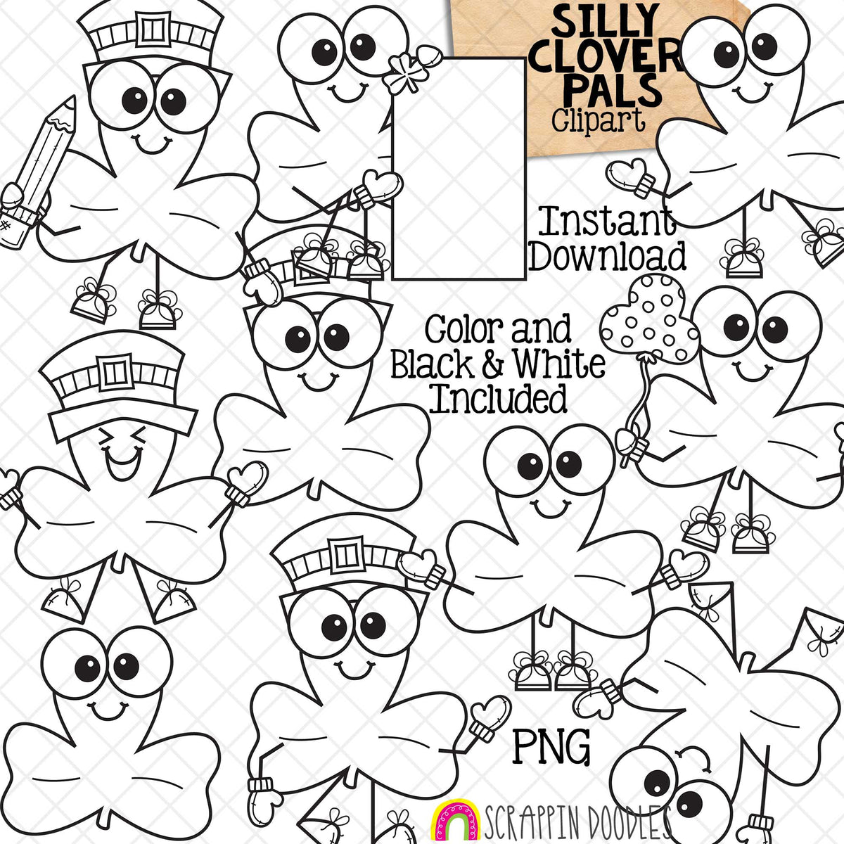 Silly Clover Pals - St Patricks Day - ClipArt - Shamrock - Irish - CU PNG Sublimation