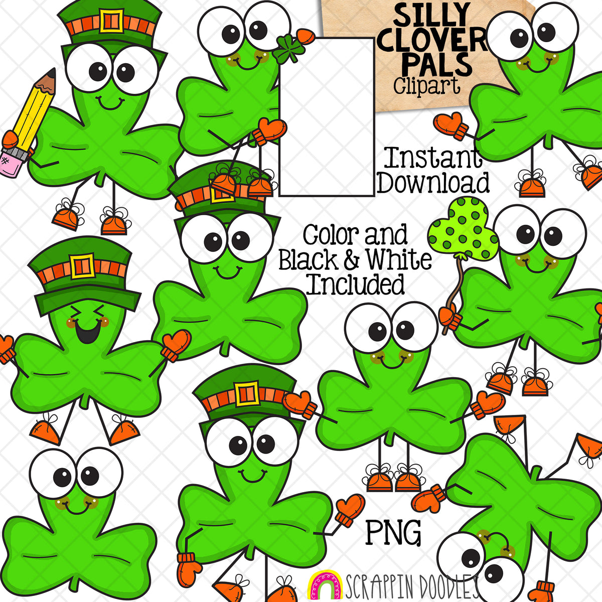 Silly Clover Pals - St Patricks Day - ClipArt - Shamrock - Irish - CU PNG Sublimation