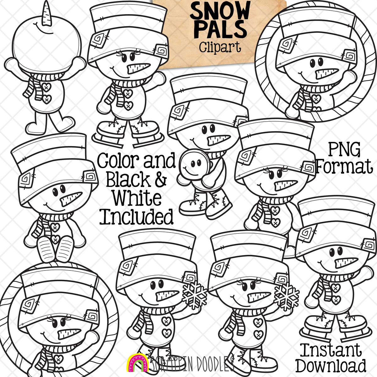 Snow Pals ClipArt - Snowmen - Winter - Skating - Snowball Fight - Commercial Use - PNG Images