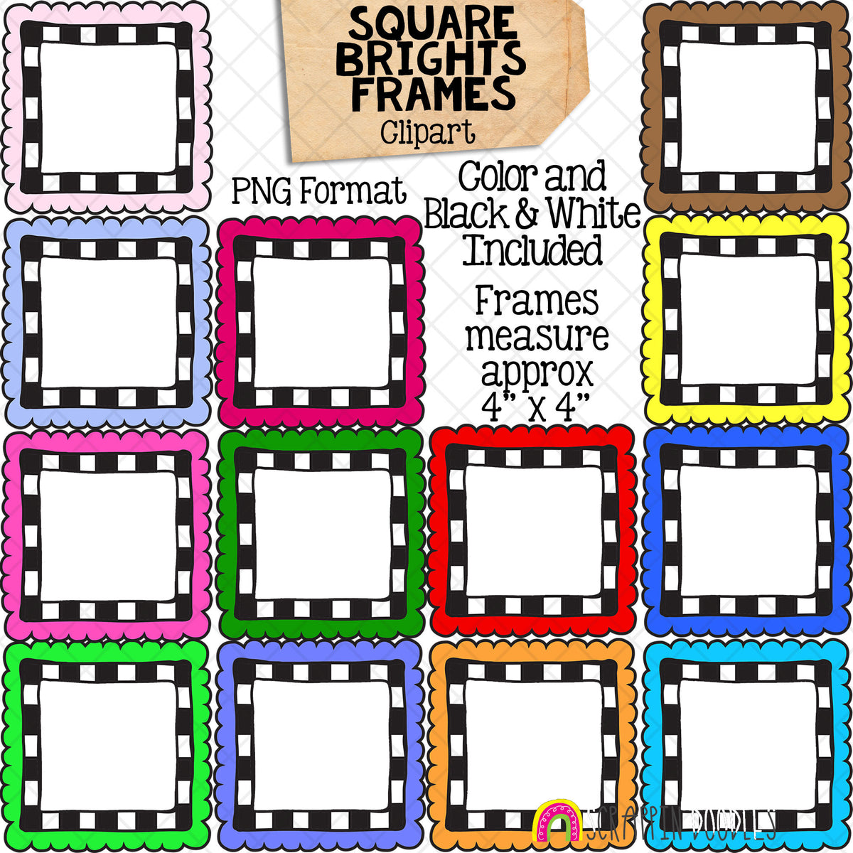 Brights Doodle Frames / Borders ClipArt Bundle - Commercial Use - PNG