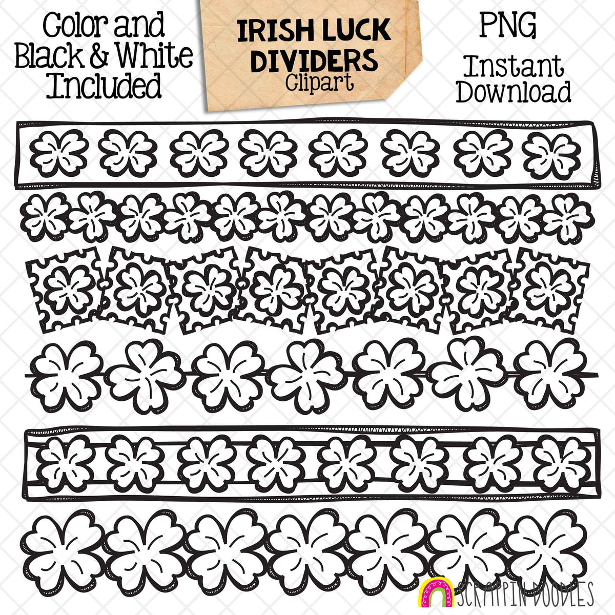 Irish Luck Dividers - Borders ClipArt - St Patricks Day - Four Leaf Clover - Commercial Use - PNG - CU PNG Sublimation