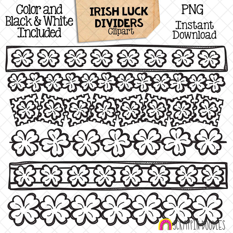 Irish Luck Dividers - Borders ClipArt - St Patricks Day - Four Leaf Clover - Commercial Use - PNG - CU PNG Sublimation